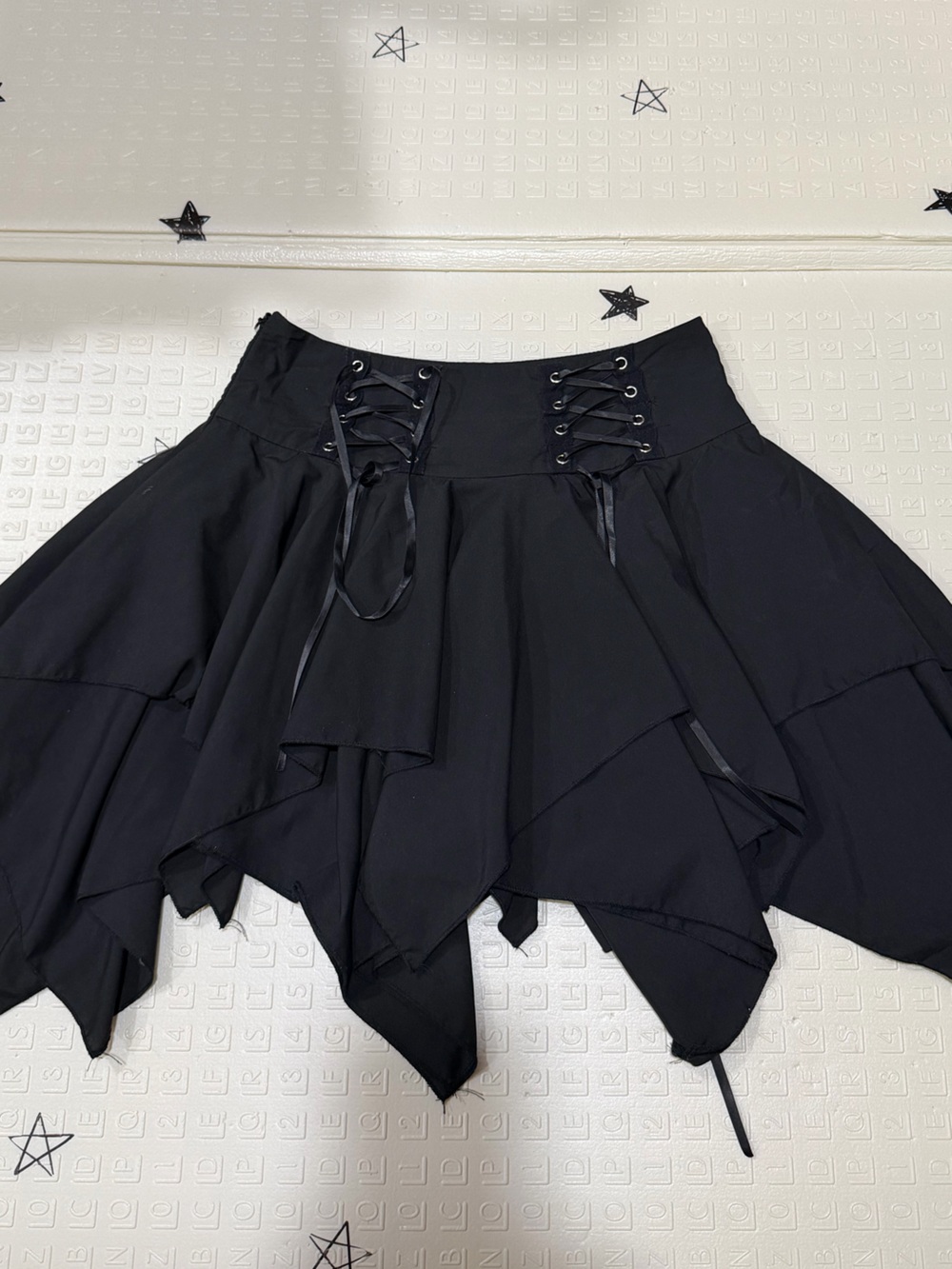 Black Gothic Handkerchief Hem Skirt with Corset Lacing
